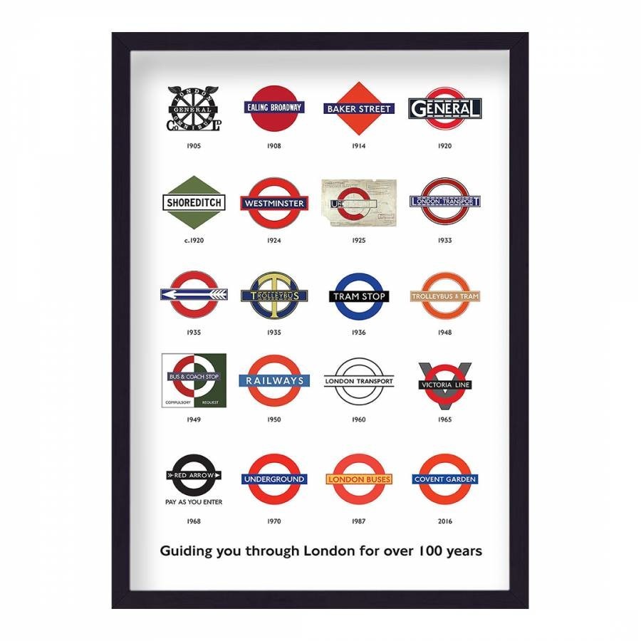 Vintage London Underground Signs 44x33cm Framed Print