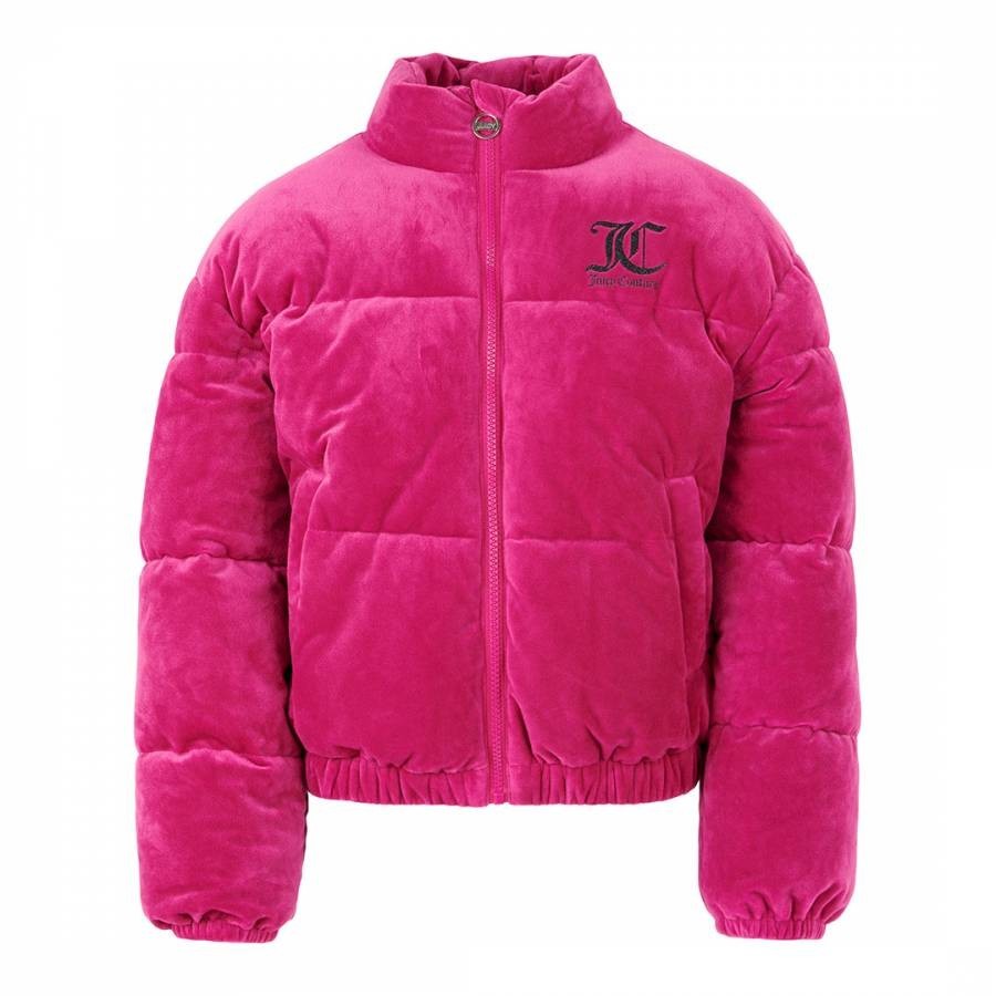 Girl's Pink Velour Puffa Coat