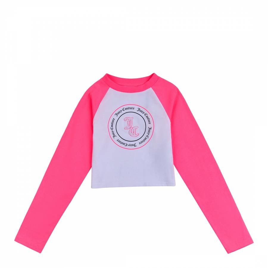 Girl's Pink/White Colour Block Cotton Top