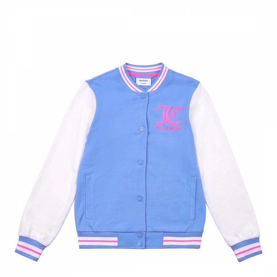 Girl's Blue cotton Blend Tipping Bomber Jacket
