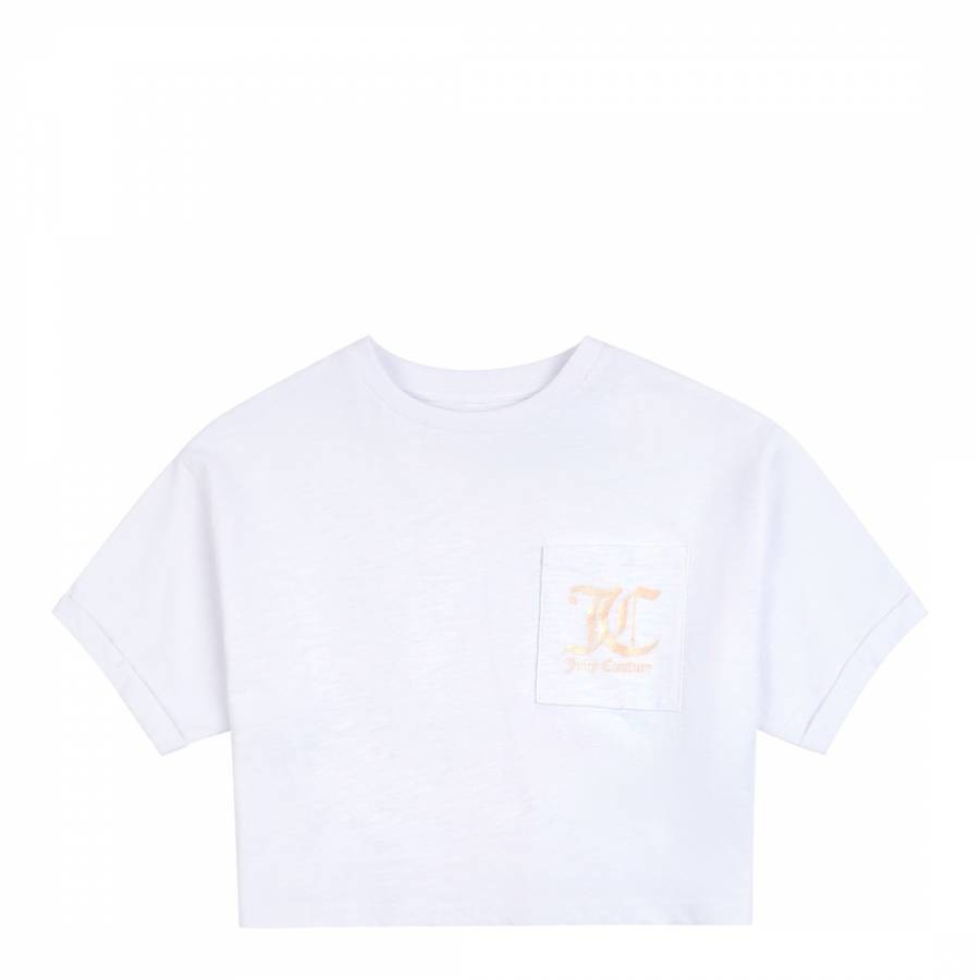 Girl's White cotton Cropped T-Shirt