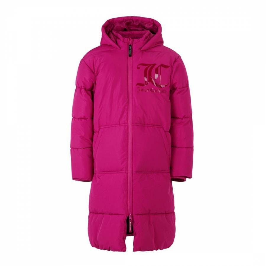 Girl's Pink Longline Branded Puffa Coat