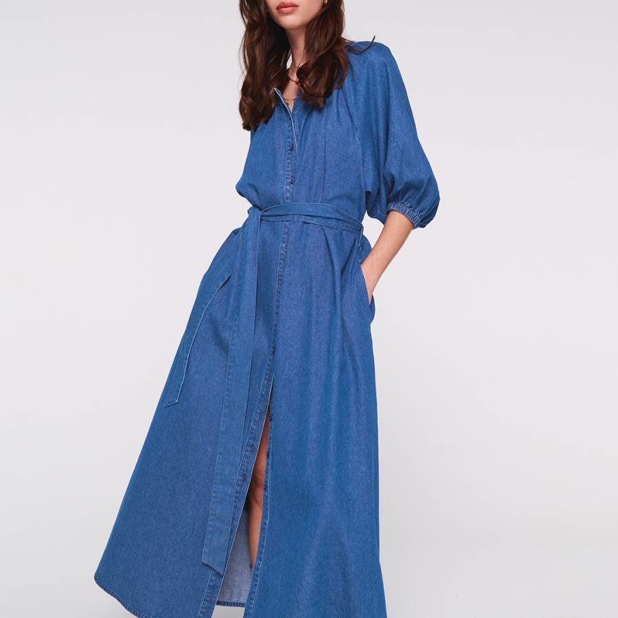 Blue Hibiscus Belted Midi Dress