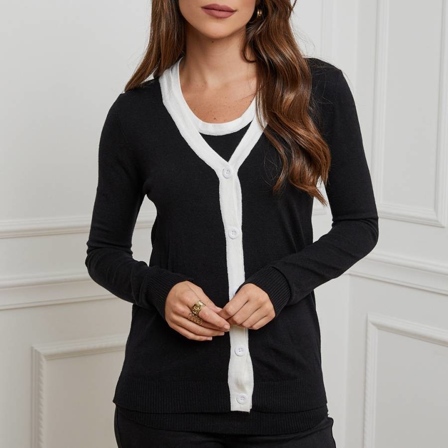 Black Cashmere Blend Button Cardigan