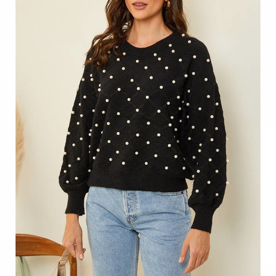 Black Cashmere Blend Pearl Jumper