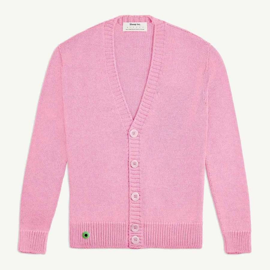 Unisex Pink V-Neck Merino Wool Cardigan