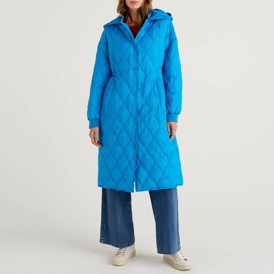 Blue Quilted Padded Longline Jacket
