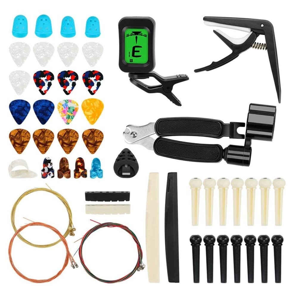 65 PCS Guitar Accessories Kit with Guitar Strings, Tuner, Capo, Picks