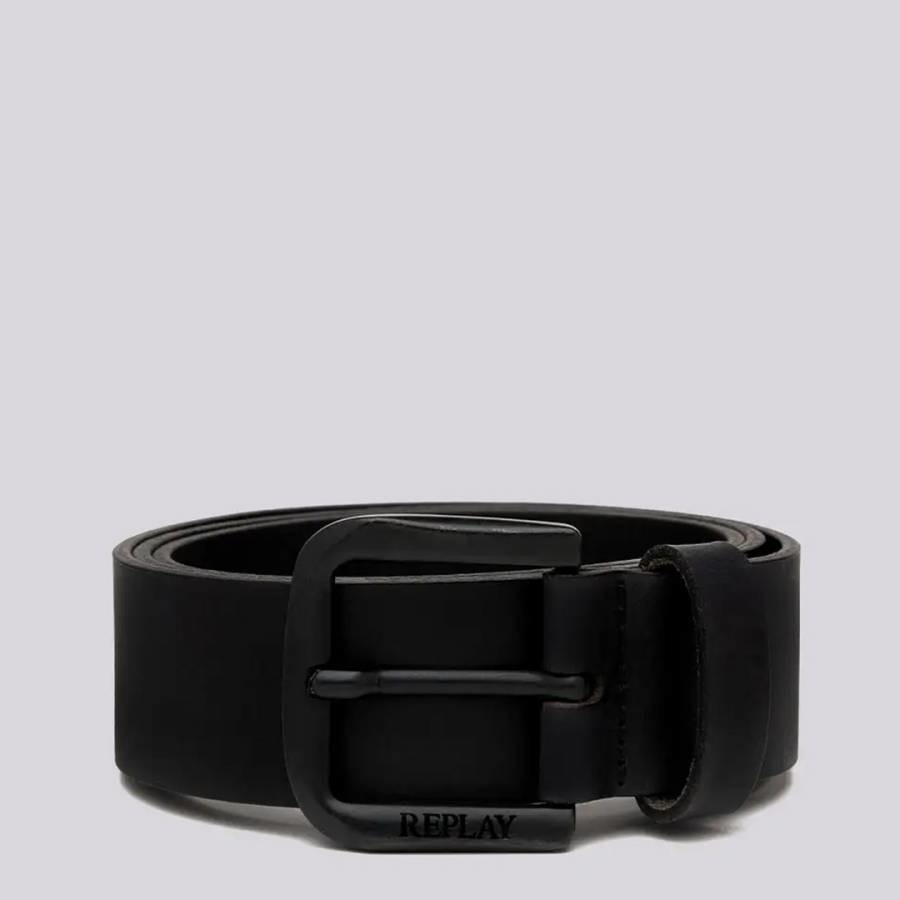 Black Branded Leather Buckle Belt
