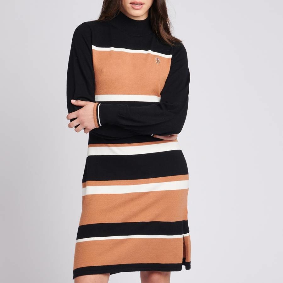 Black Striped Split Hem Dress