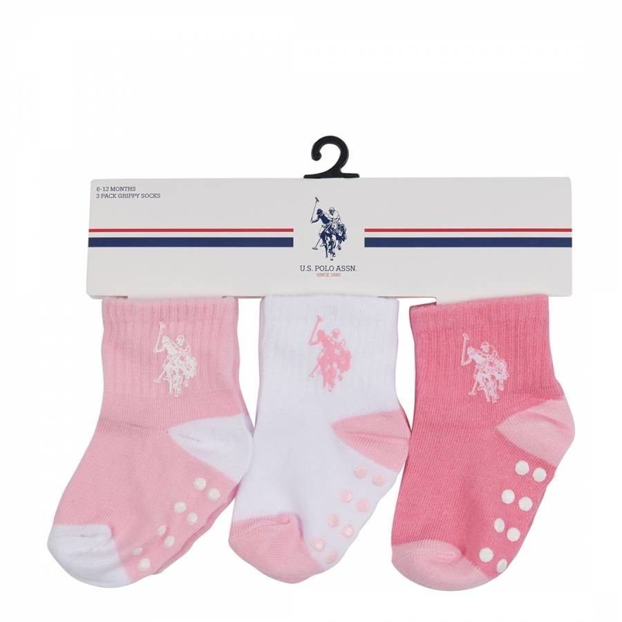 Baby Boy's Pink/White Cotton Gripper Socks