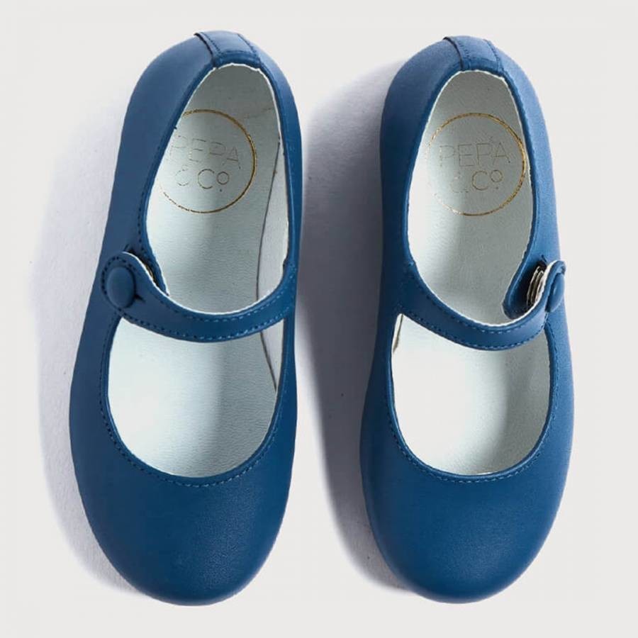 Blue Leather Mary Jane Shoes