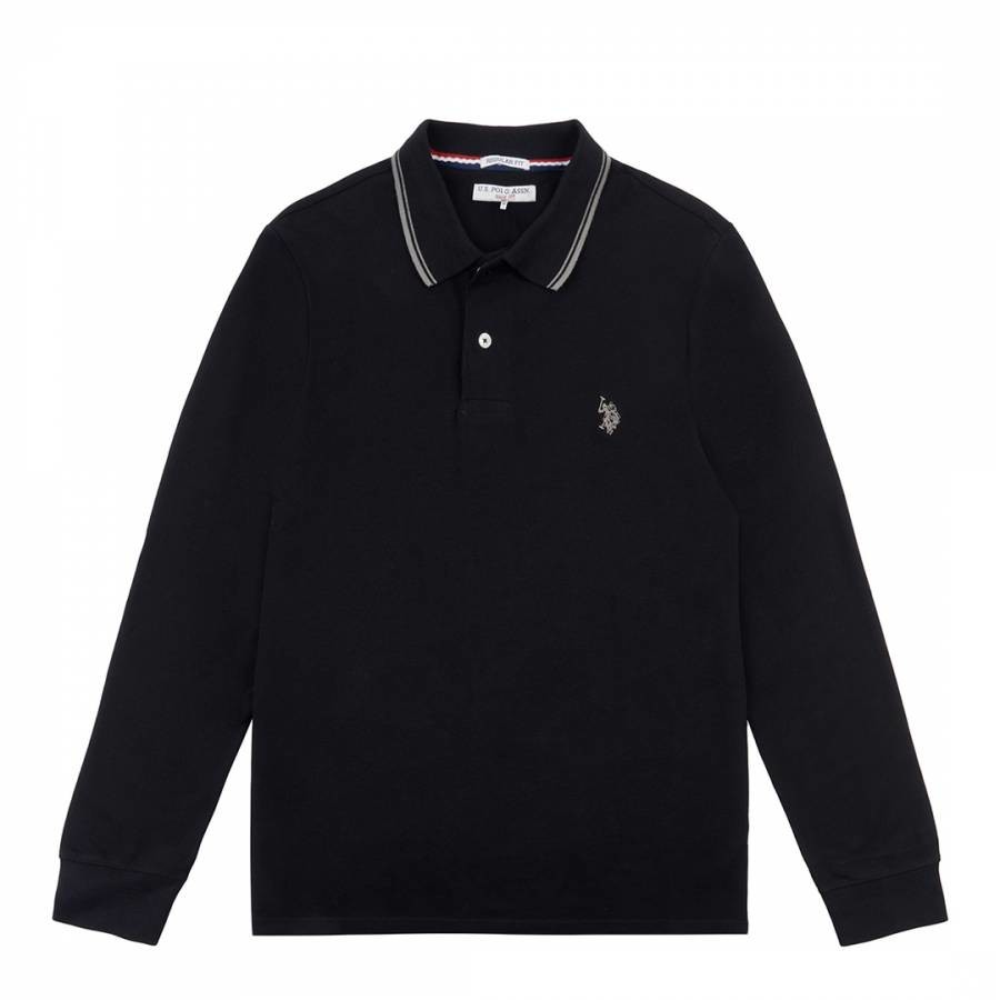 Black Tipped Pique Cotton Polo Shirt