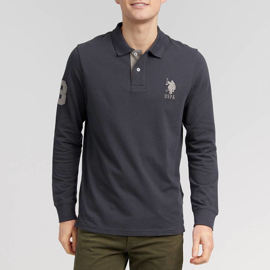 Charcoal Long Sleeve Cotton Polo Shirt