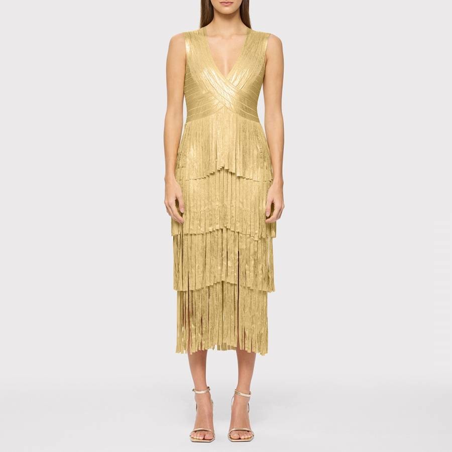 Gold Fringe Midi Dress