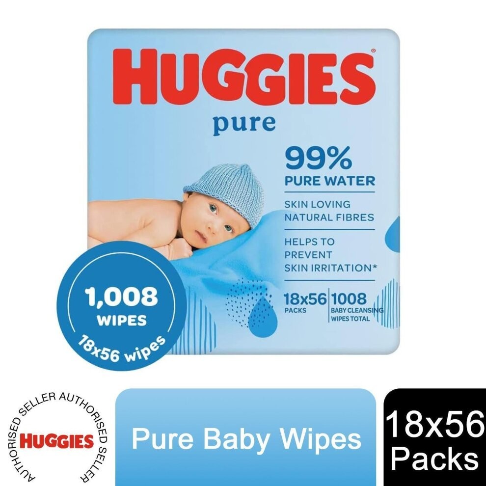 Huggies Pure Baby Wipes, 18x56 Packs (1008 Wipes Total)