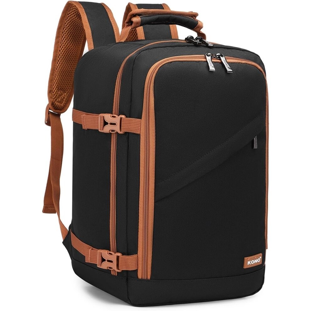 (Black/Brown) Kono Carry On Backpack 40x20x25 Under Seat Ryanair Cabin Flight Bag Travel Hand Luggage Shoulder Bag 20L