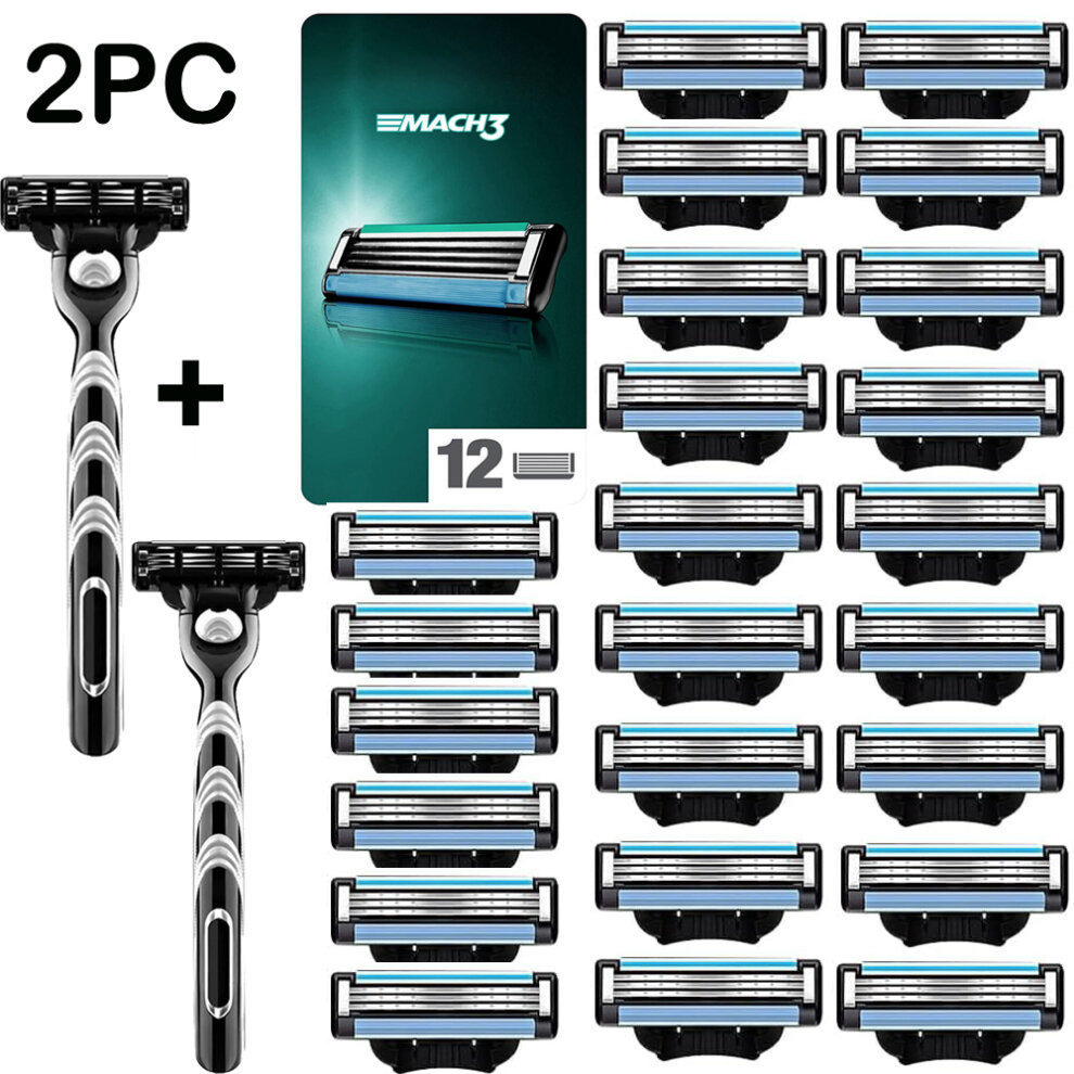 24PCS For Gillette Mach 3 Manual Razor Blades +2 Shaving Rack