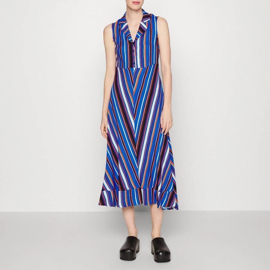 Blue Bafing Pattern Midi Dress