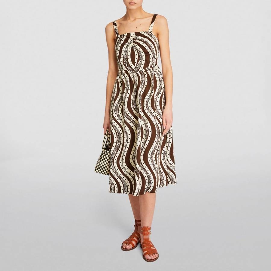 Brown Tonka Cotton Pattern Midi Dress