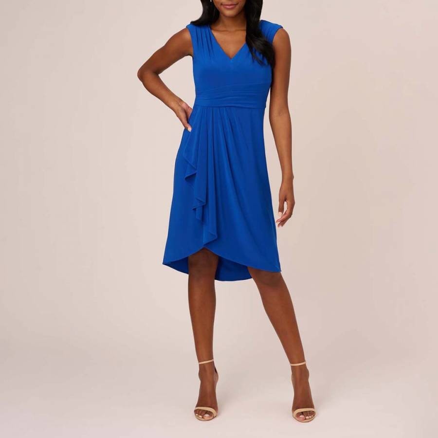 Blue Draped Jersey Asymmetric Dress