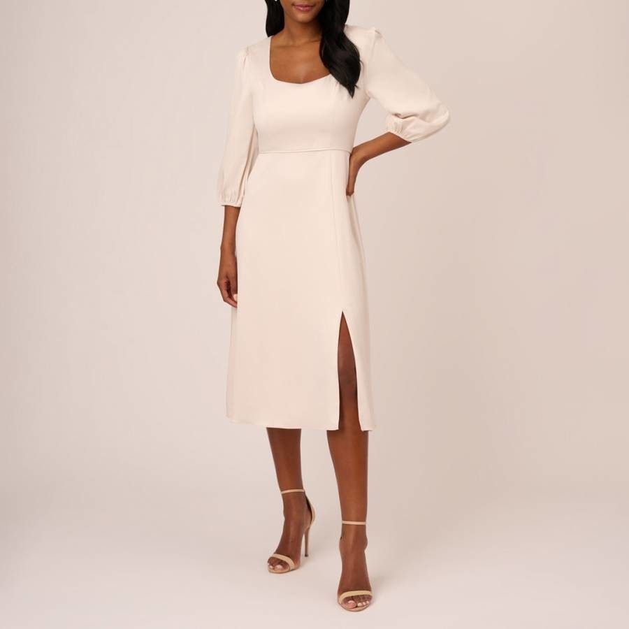 Cream Satin Crepe Cutout Back Dress