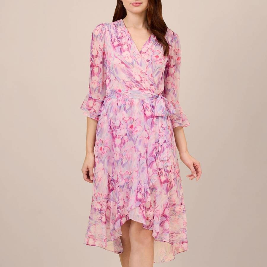 Pink/Multi Printed Chiffon Short Dress