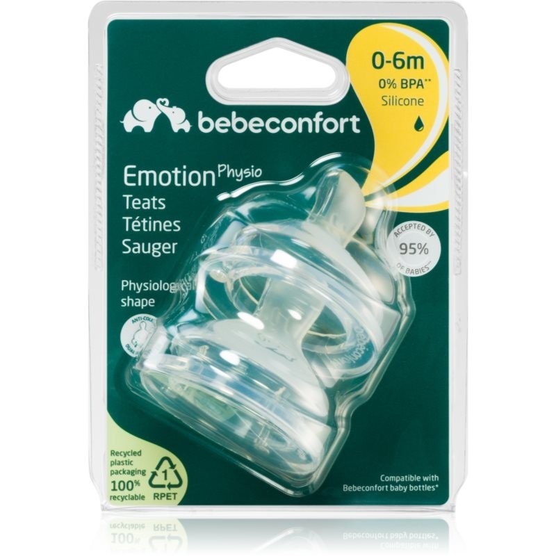 Bebeconfort Emotion Physio Slow Flow baby bottle teat 0-6 m 2 pc