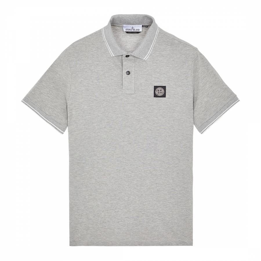 Light Grey Contrast Trims Cotton Blend Polo Shirt