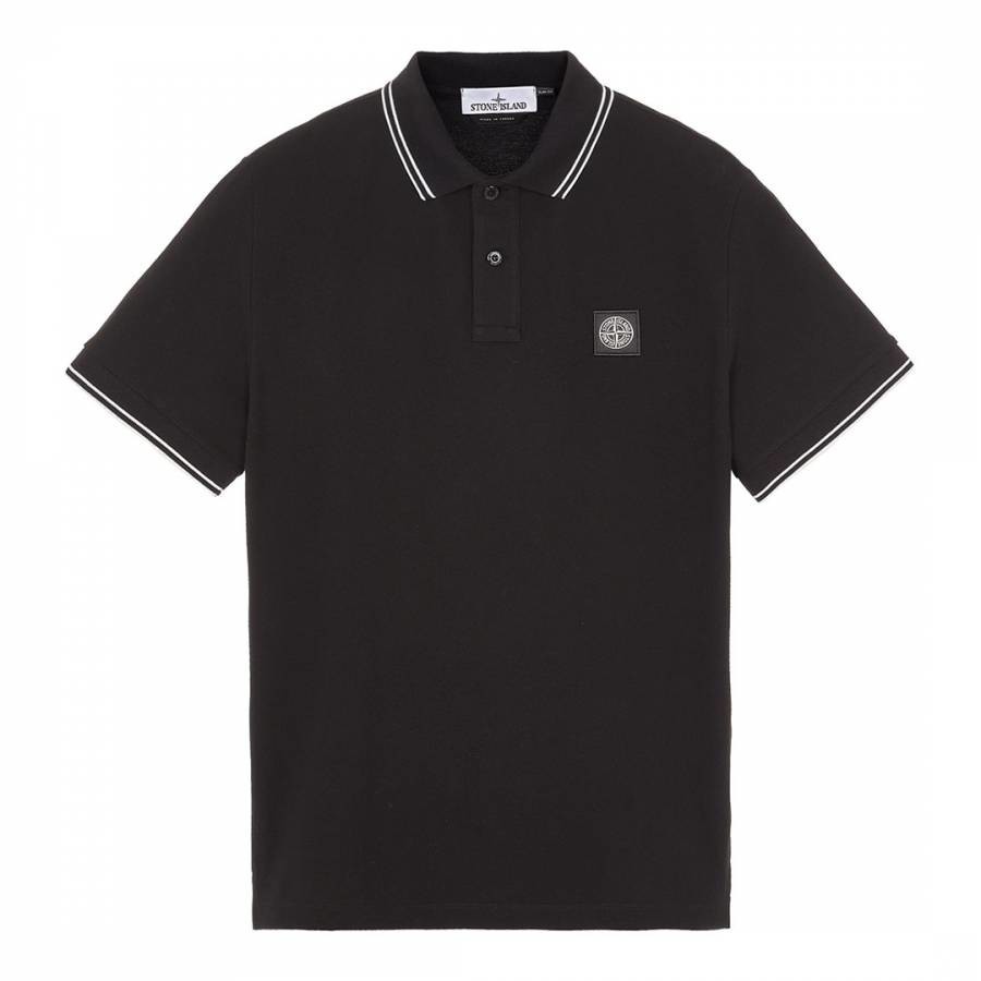 Black Contrast Trims Cotton Blend Polo Shirt