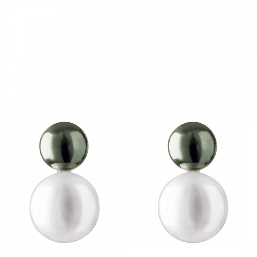Black  White Sterling Silver White & Black Freshwater Pearl Earrings