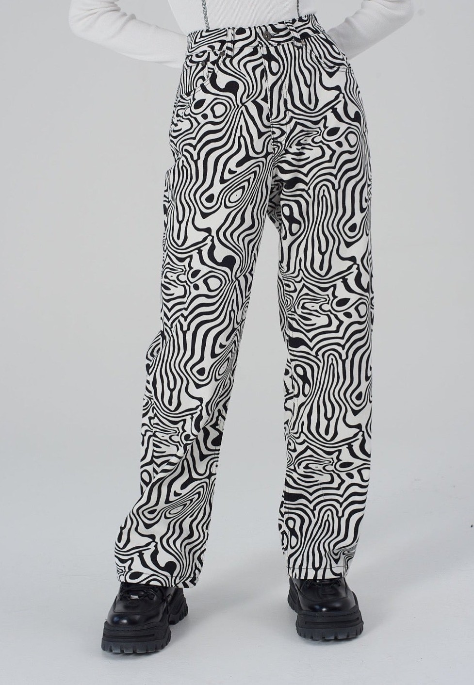 The Ragged Priest - Mono Marble Print Dad Black/White - Jeans