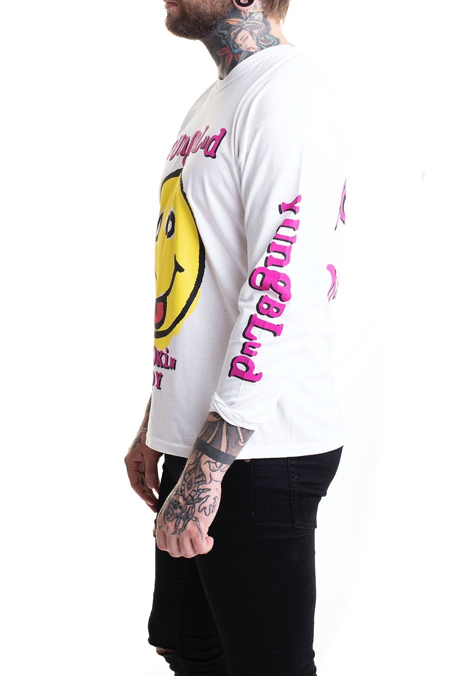 Yungblud Unisex Long Sleeved Tee Raver Smile (Arm & Back Print) White S