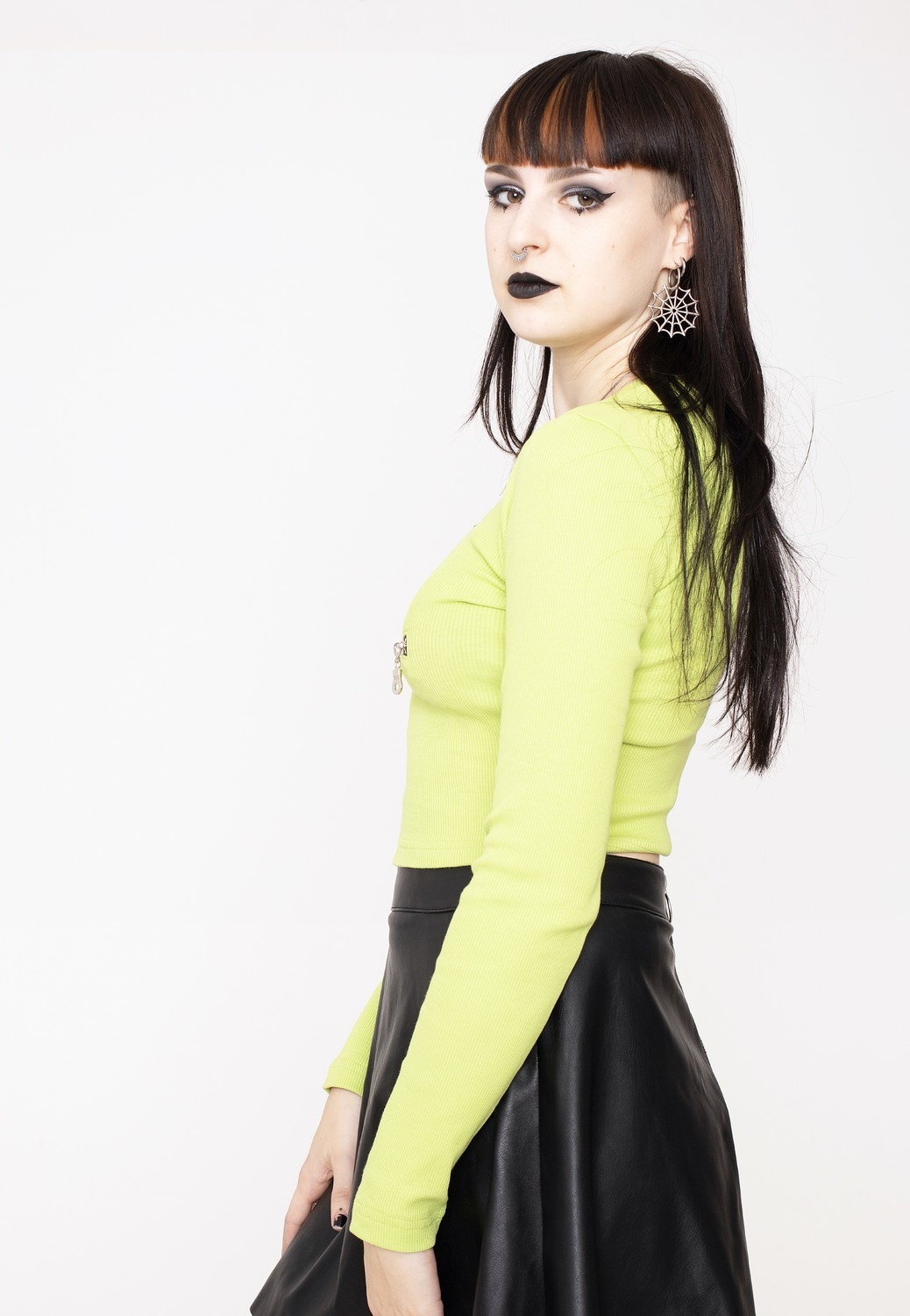 The Ragged Priest - Rib Knit With Angled Metal Zips Lime - Longsleeves