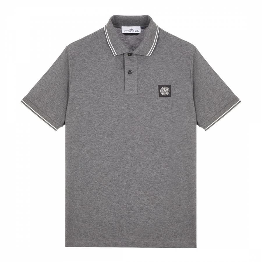 Grey Contrast Trims Cotton Blend Polo Shirt