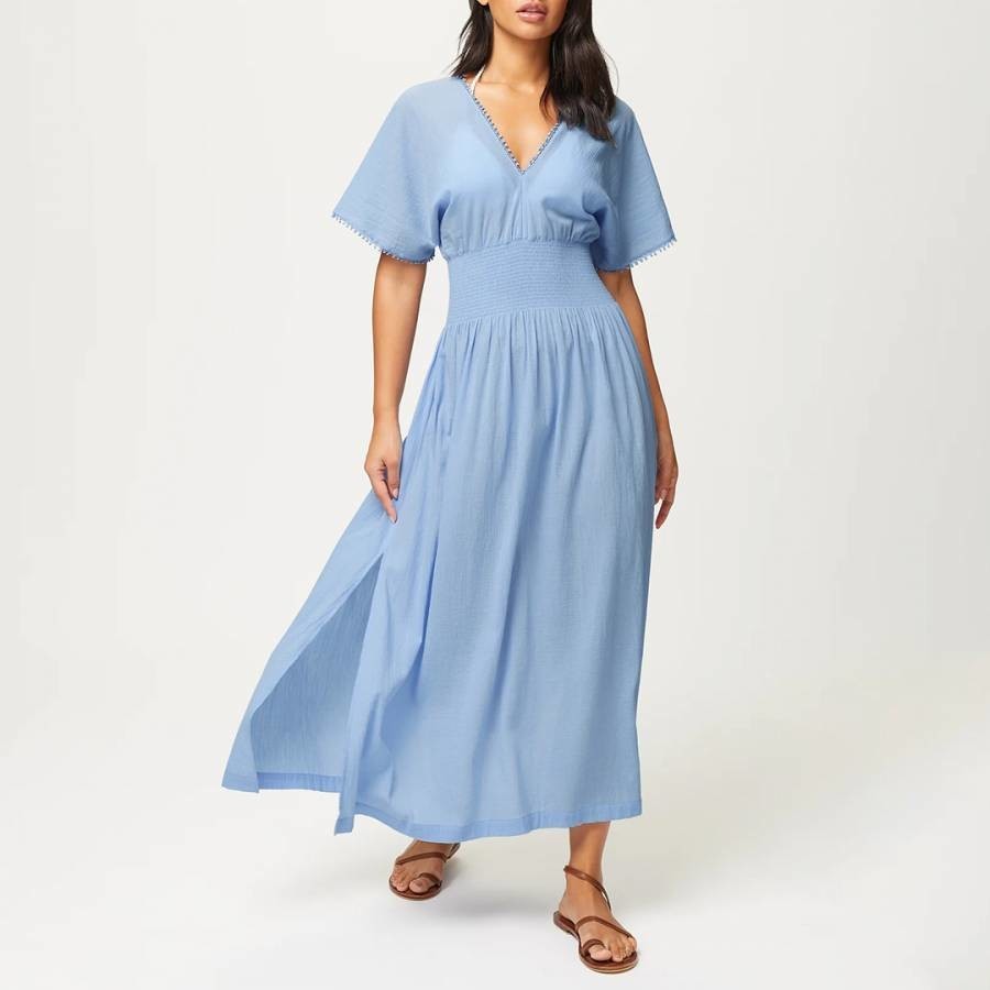 Blue Smock Waist Maxi Dress