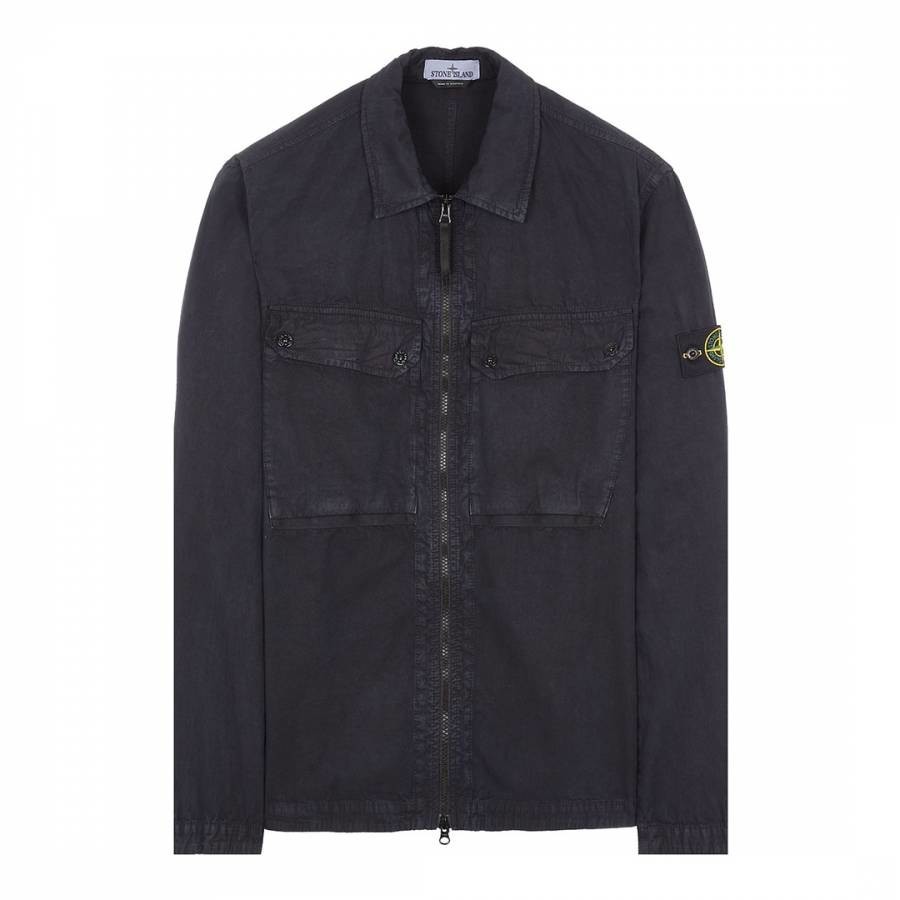 Navy Old Garment Dyed Cotton Overshirt
