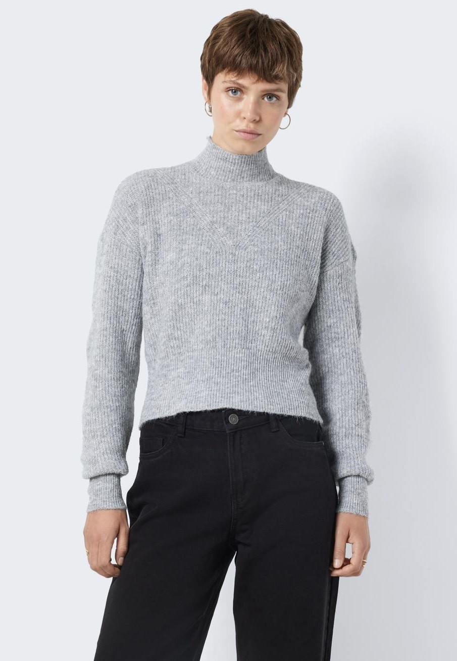 Noisy May - NellaHigh Neck Crop Medium Grey Melange - Pullover