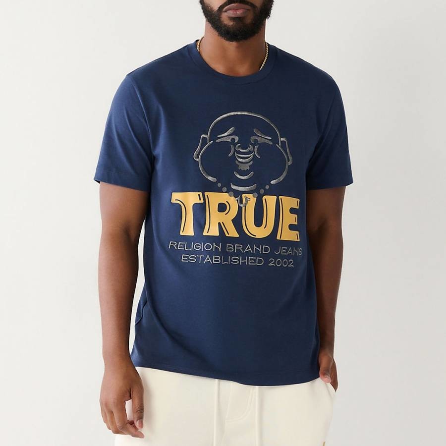 Navy Buddha Face Cotton T-Shirt