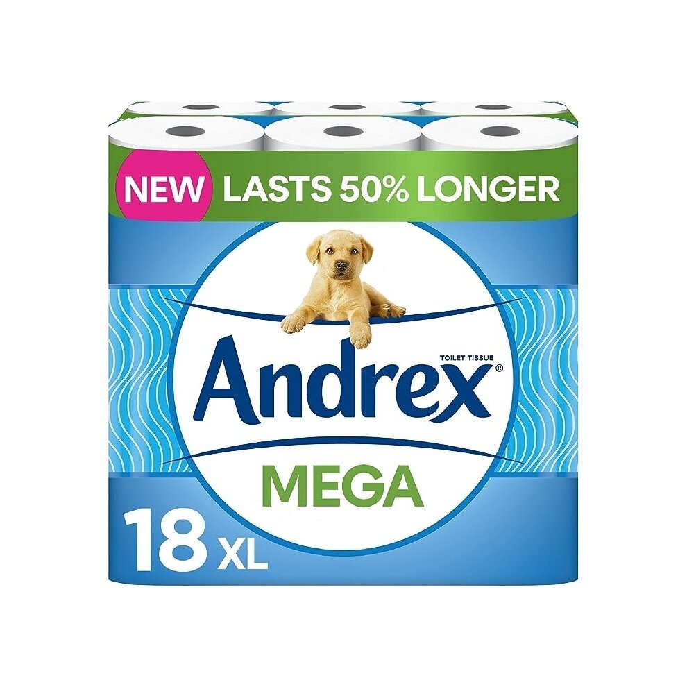 Andrex Classic Clean Mega Toilet Roll - 18 Mega XL Rolls - Same Quality Toilet Roll Lasts Even Longer, 18 Mega Toilet Rolls = 27 Standard Toilet Rolls