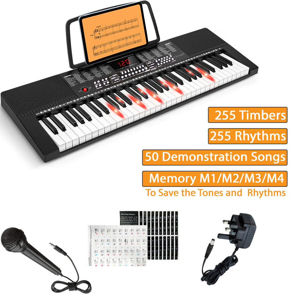 (61 LIGHTED KEYS 255 TIMBERS) 61 Keys Electronic Keyboard Digital Music Piano Instrument & Microphone