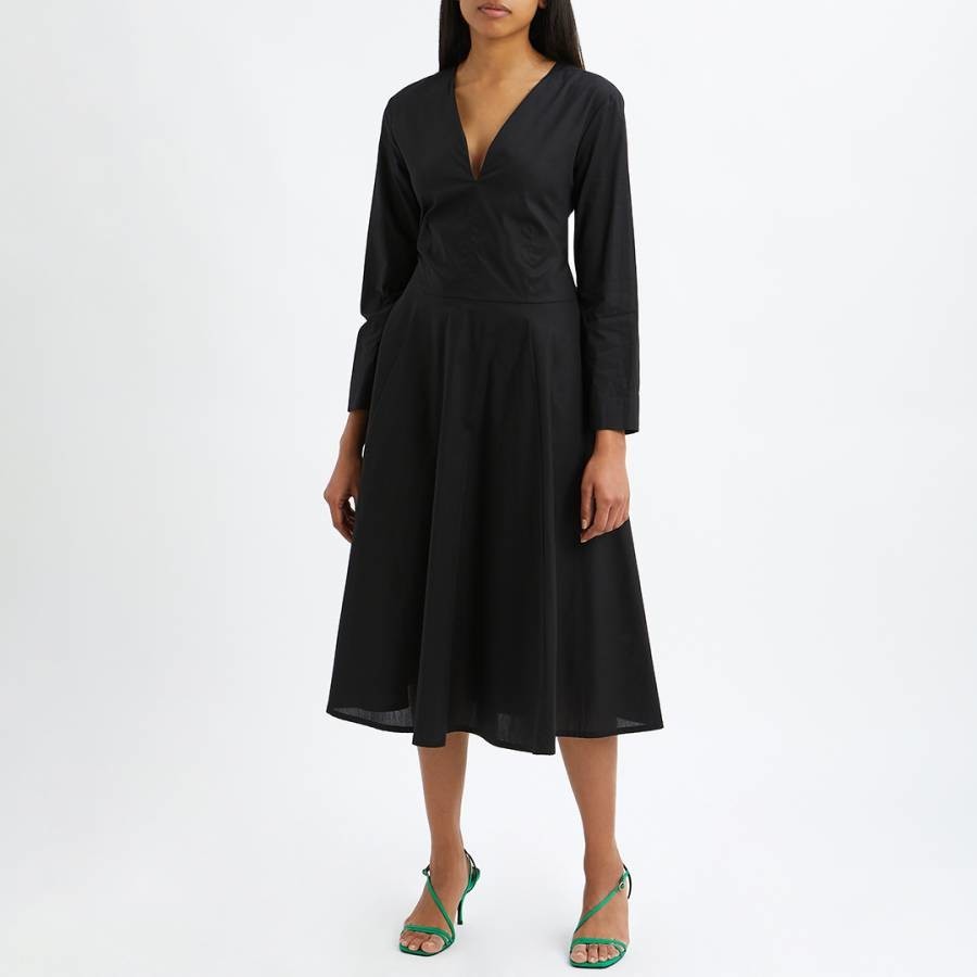 Black Irialto Pleated Cotton Midi Dress