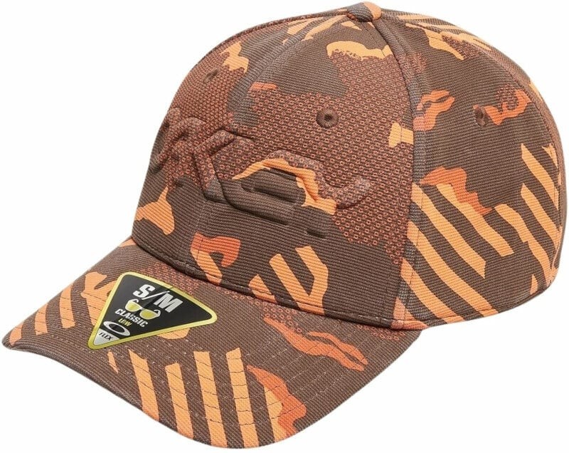 Oakley 6 Panel Stretch Hat Embossed Orange Stripe/Grip Camo S/M Baseball Cap