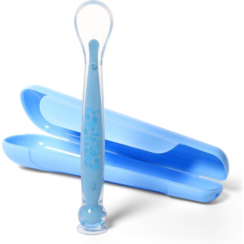BabyOno Be Active Suction Baby Spoon spoon + cover Blue 6 m+ 1 pc