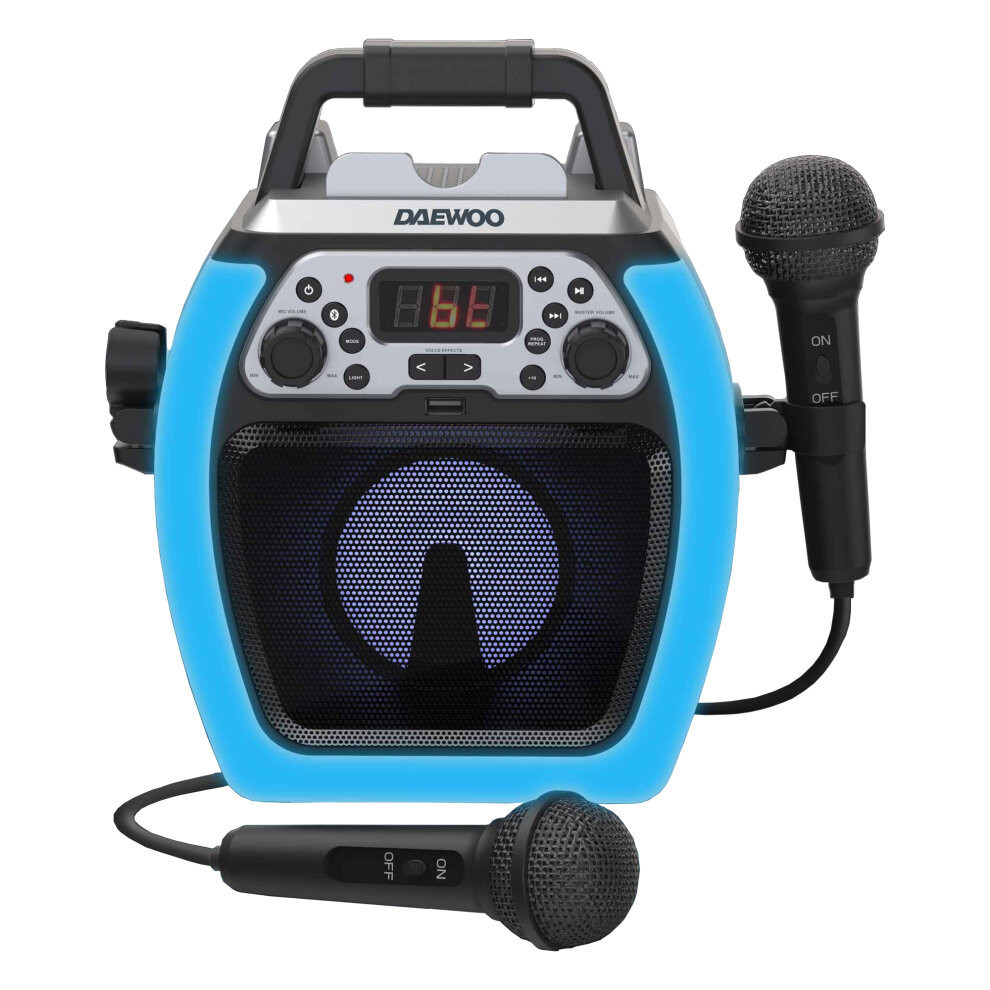 Daewoo Bluetooth Karaoke Machine Compact Portable Inc 2 Microphones USB MP3 LED
