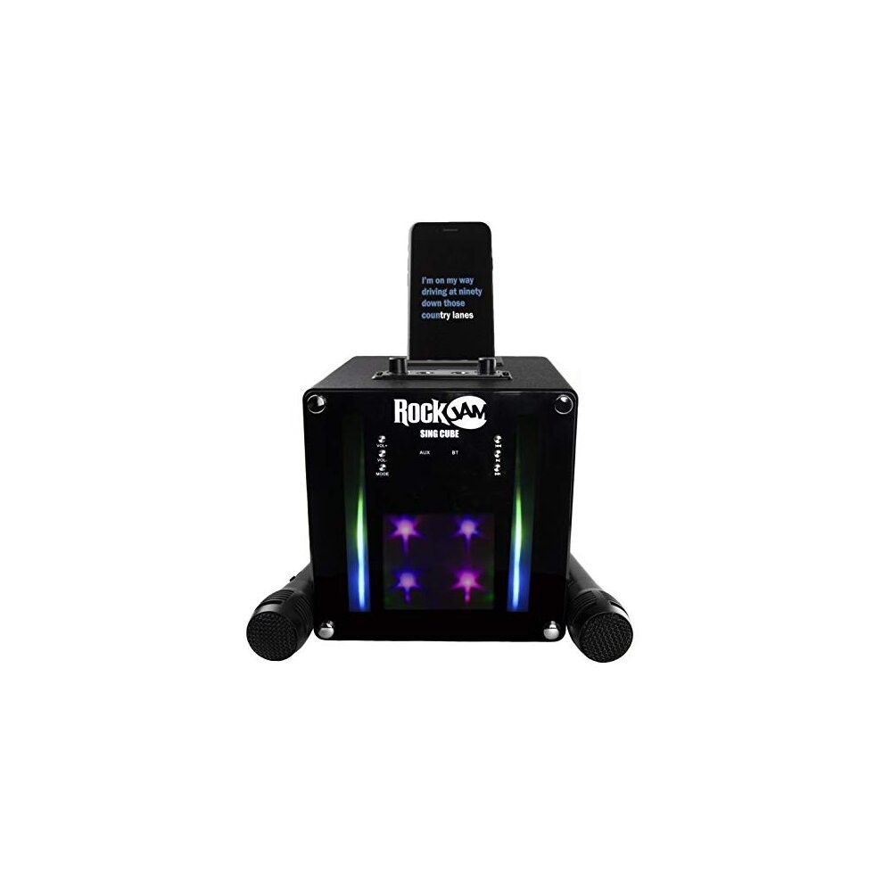 RJSC01BK Singcube 5Watt Rechargeable Bluetooth Karaoke Machine with Two Microphones Voice Changing Effects LED Lights Black