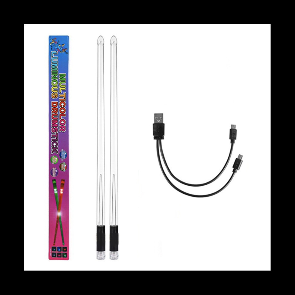 LED Light Emitting Drumsticks 15 Colour Gradient USB Rechargeable+Switch Electronic Drumsticks for Stage Performance