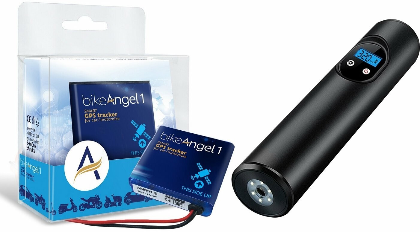 bikeAngel 1-MOTO EU+BALKANS Smart GPS Tracker Alarm + Battery Air Pump Black SET