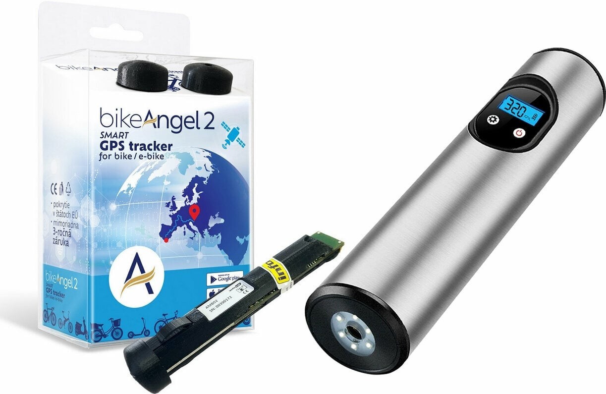 bikeAngel 2-BIKE/E-BIKE EU+BALKANS Smart GPS Tracker Alarm + Battery Air Pump Silver Cycling electronics