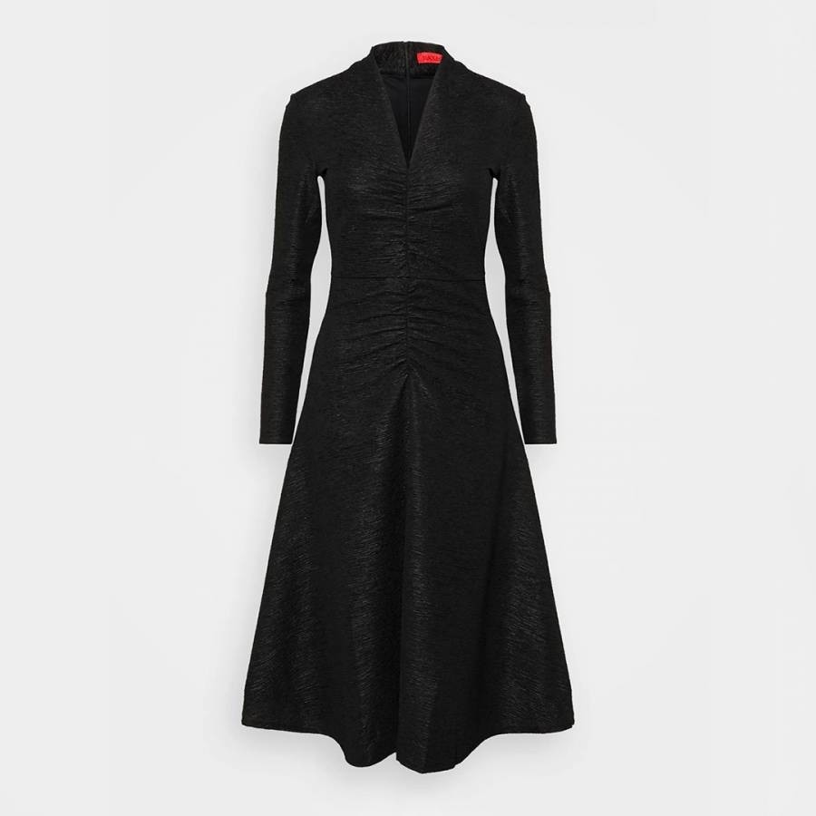 Black Damerino V-Neck Midi Dress